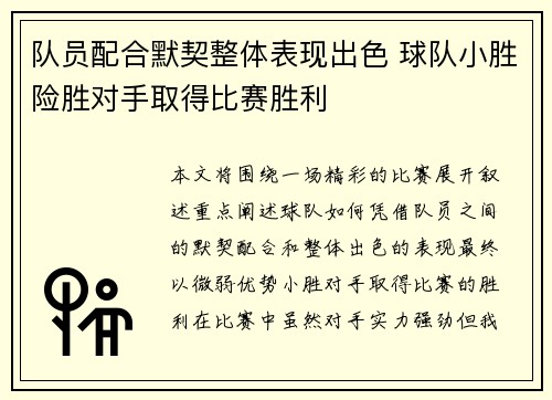 队员配合默契整体表现出色 球队小胜险胜对手取得比赛胜利
